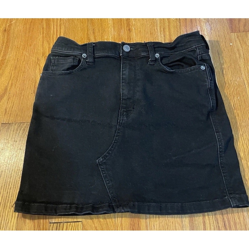Free People We the Free Teagan Black Denim Skirt Faded Distressed Size 27 Long
